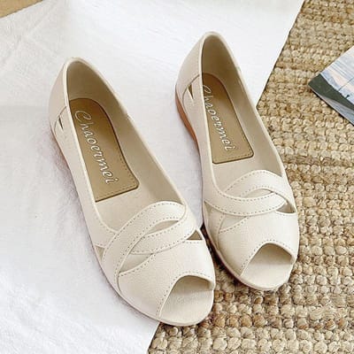 Zomersandalen voor dames, Schoenen met open teen, Platte schoenen, Antislip, Comfortabele zachte zool 40 beige