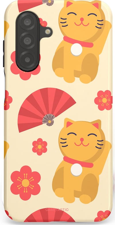Casetastic hoesje geschikt voor Samsung Galaxy A26 - Dubbellaagse bescherming - Japanse Poezenvreugde - Lucky Cats - Fashion Case - Crème Koraal Goud