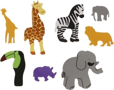 Haza Foam safari dieren - 32x stuks - knutsel materiaal - zelfklevend - 3-7 cm