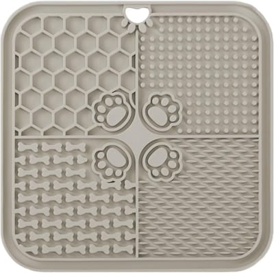 TIM® Likmat Hond - Slowfeeder Hond Met Verschillende Texturen - Voerbak voor Training - Set van 2 met Accessiores - Beige - 20cm x 20cm x 2cm