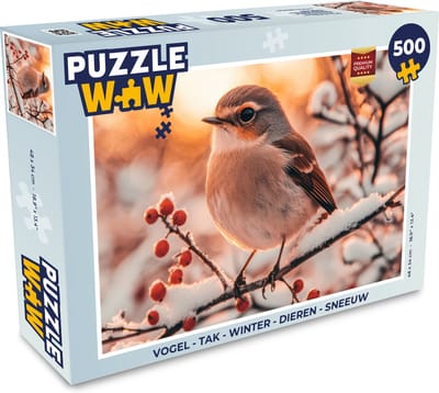 Puzzel Vogel - Tak - Winter - Dieren - Sneeuw - Legpuzzel - Puzzel 500 stukjes