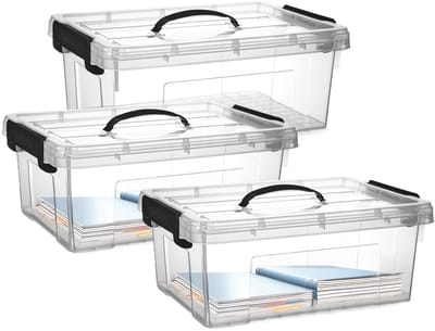 Plasticforte Opslagbox - 3x - met deksel - transparant grijs - 12.5 liter - 40 x 30 x 16 cm - kunststof - opbergdoos - opbergen