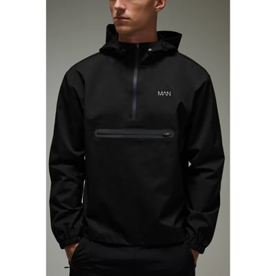 Man Active Regular Fit Half Zip Windbreaker Jacket | Black | Size Small
