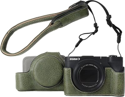 Duurzame PU Leren Camera Tas voor Canon PowerShot V1, Verwijderbare Beschermhoes met Verstelbare Schouderriem en Stijlvol Ontwerp