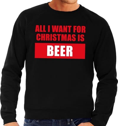 Foute kersttrui / sweater All I Want For Christmas Is Beer zwart voor heren - Kersttruien S