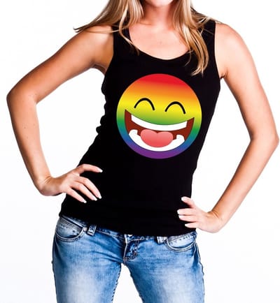 Gay pride emoji/emoticon tanktop - regenboog tanktop zwart voor dames - gaypride S