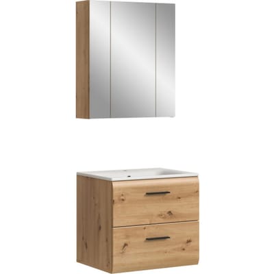 Badcombinatie met wastafel en spiegelkast - 3-delige set - Artisan Oak look - 60x185x46cm