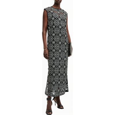 AllSaints Iliana Max Emb Dress Black/silver Maat: 2 | Midi Jurken Outlet | Dames | Zwart