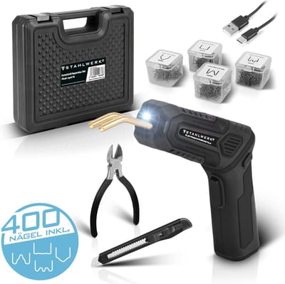 STAHLWERK kunststofreparatieset met kunststoflasapparaat op accu en 400 lasnagels, hete nietmachine | deukheffer | USB Smart Repair uitdeukgereedschapsset voor bumpers en kunststof onderdelen