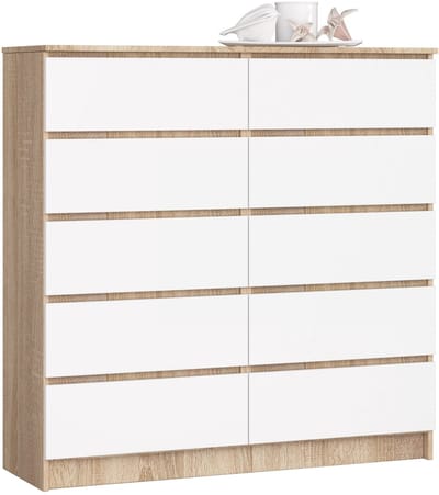 Ladekast K120 met 10 Lades / AKORD Furniture Factory / Sonoma Eik - Wit / 120 x 121 x 40 cm