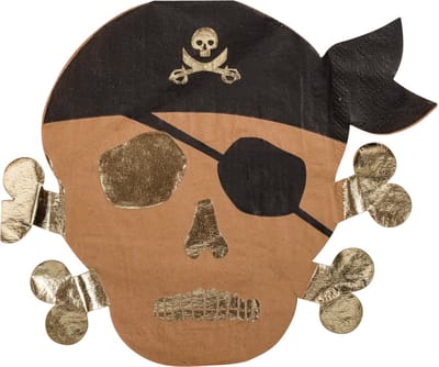 ARTYFETES - 16 papieren piratenservetten kraft en goudfolie 26 cm piratenkop