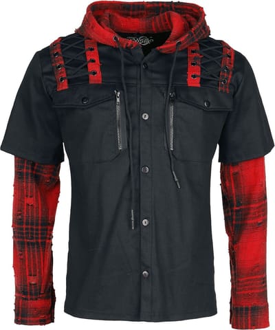 Vixxsin Ellery Shacket zwart/rood Mannen Heren Longsleeve - zwart/rood - XXL