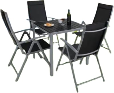 Tuinset met tuinstoelen - Tuintafel - 4 personen - Balkonset - 5-delige tuinmeubels - Aluminium - Klapstoelen - Zwart/zilver