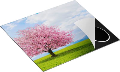 Chefcare Inductie Beschermer Roze Sakura Bloesem Boom in het Groene Veld - 60x50 cm - Afdekplaat Inductie - Kookplaat Beschermer - Inductie Mat