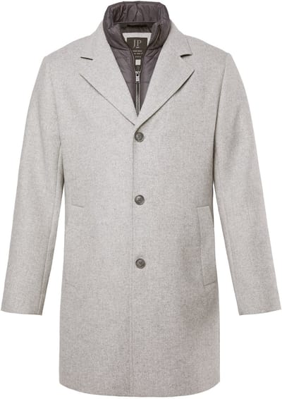 JP 1880 - Heren - Jas van wolmix wolgehalte nylon inzetstuk reverskraag - Asgrijs - Maat L