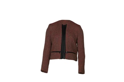 Sandro Paris tweed blazer en rok set in rode katoen