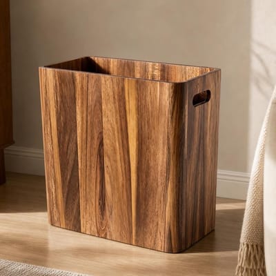 Massief houten prullenbak van 10 liter met handgrepen - Rechthoekige afvalbak voor slaapkamer, badkamer, keuken en kantoor met stijl en functionaliteit