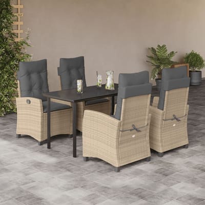 vidaXL - 5-delige - Tuinset - met - kussens - poly - rattan - gemengd - beige
