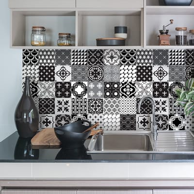 Zelfklevende tegelmuurstickers voor keuken en badkamer - 9 cementtegelstickers, Azulejos Priscilla - 9 stickers, 10x10cm