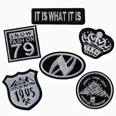 Daity Set van 6 stuks - Geborduurde stoffen patches - zwarte zelfklevende patches die niet genaaid hoeven te worden - patches voor kledingreparatie