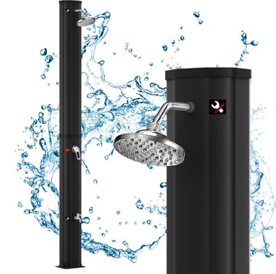 40 Liter Zonnedouche Zonder Stroom, Buitendouche voor Tuin, Zwembad & Camping Uitgerust met Regendouchekop en Voetdouche, Warm Water tot 60°C, Zwart – NAIZY