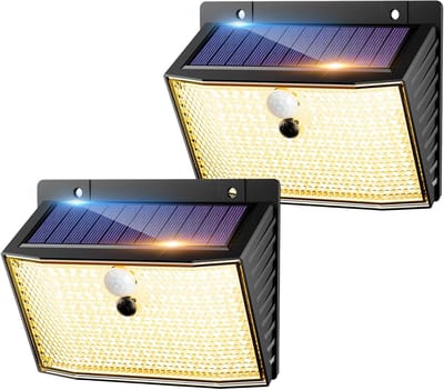 Warmwitte Zonnelamp met Bewegingsmelder - 2 Stuks, 168 LEDs, 3 Modi, IP65 Waterdicht voor Buiten en Tuin