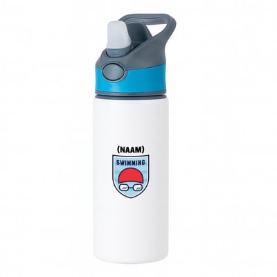 Hacebo® - Zwem met eigen naam waterfles met rietje blauw - Zwemmen - Zwemmer - Sport - water fles - 650ML