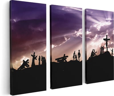 Artaza Canvas Schilderij Drieluik Kruistocht naar het Kruis van Jezus Christus - 120x80 - Foto Op Canvas - Canvas Print