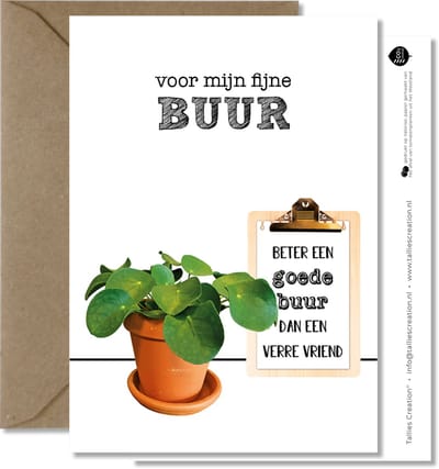 Tallies Cards - greeting  - wenskaarten - Buur - Plant  - Set van 4 ansichtkaarten - bedankkaart - bedankt - Inclusief kraft envelop - 100% Duurzaam