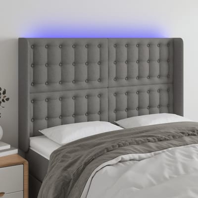 vidaXL - Hoofdbord - LED - 147x16x118/128 - cm - stof - donkergrijs