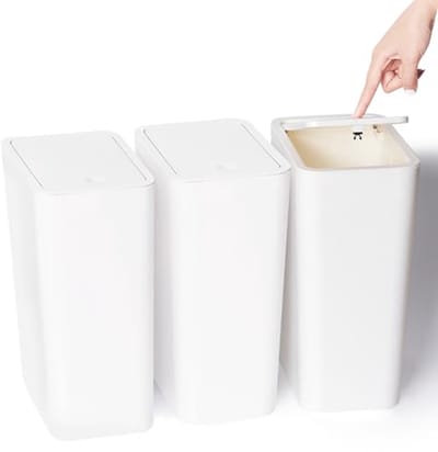 Kleine Vuilnisemmer Met Deksel – 10 Liter, Drukdeksel, 3 Stuks voor Badkamer, Keuken, Kantoor, Slaapkamer
