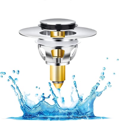 Pop-up Stopper voor Badkamerafvoer zonder Overloop, Bal Core Push Filter en Afvoerfilter voor Algemene Wastafel (31mm-36mm)