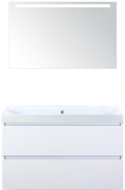 Maxx XL Badmeubelset 100 cm - Wit Hoogglans - Wastafel Just Zonder Kraangat met LED Spiegel