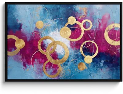 Poster in lijst - Fotolijst 120x80 cm - Posters - Cirkels - Goud - Abstract - Posterlijst zwart - Decoratie - Wanddecoratie woonkamer - Muurdecoratie slaapkamer