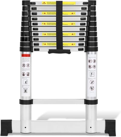 Uitschuifbare Telescoopladder 3.2M Aluminium met Antislip Voeten en Afneembare Haken - Max. Belasting 150kg