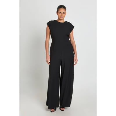 boohoo Dames Plus Jumpsuit Met Gerimpelde Taille En Wijde Pijpen | Zwart | Maat: 44