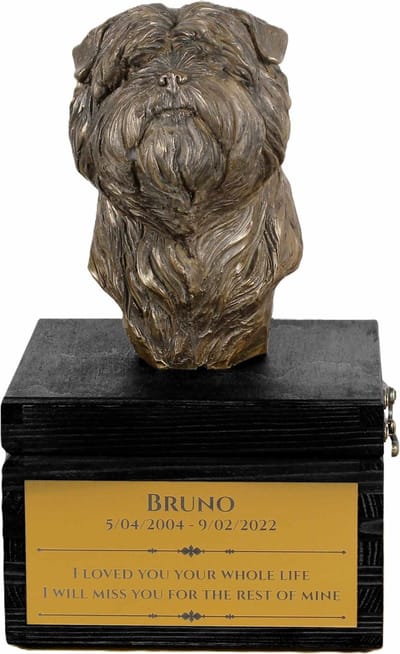 Handgemaakte urn Affenpinscher met hondensculptuur en gravure