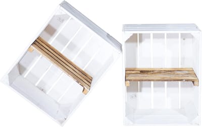 Set van 2 Houten Opbergkisten Wit met Gevlamde Plank - Decoratieve Fruitkisten voor Boeken en Schoenen