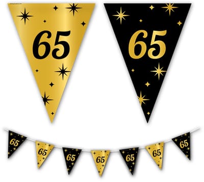 BTH - Slingers - 65 Jaar - Goud en Zwart - Slingers Verjaardag - Vlaggenlijn - 65 Jaar Verjaardag - Versiering - 1 Stuk