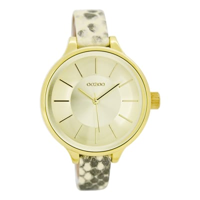 Goudkleurige OOZOO horloge met grijze leren band - C7545