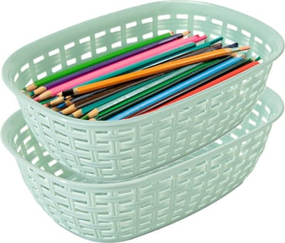 Hega Hogar Opbergmandje/kastmandje - 2x - mintgroen - 3 liter - kunststof - 21 x 30 x 7 cm - kleine opslag bakjes - manden