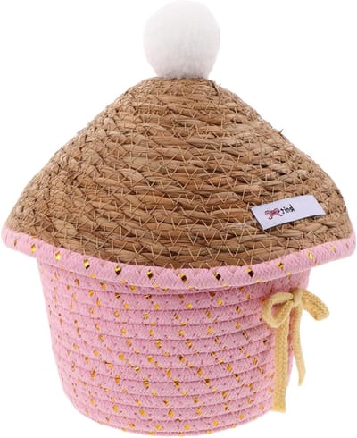 Katoenen Opbergmand - Handgeweven Decoratie - Sieraden Opbergen - Met Stofkap - 24 cm - Multicolor