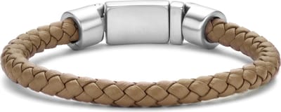 Frank 1967 7FB-0611-20 Leren Armband - Heren - Gevlochten - 6,2 mm Dikte - Stalen Slot - 10,7 mm Breed - Leer - 20 cm - Licht Bruin