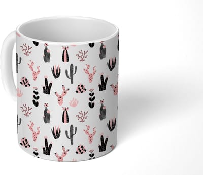 Mok - Koffiemok - Meiden - Cactus - Roze - Patronen - Girl - Kids - Kinderen - Mokken - 350 ML - Beker - Koffiemokken - Theemok