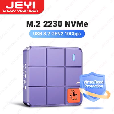 JEYI 2230 M.2 NVMe-behuizing met aanraakbediening, USB3.2 GEN2 10 Gbps PCIe SSD-behuizing met schrijf-/leesbeveiliging, ondersteuning voor UASP TRIM