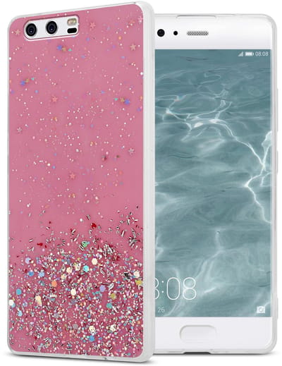 Cadorabo Hoesje geschikt voor Huawei P10 in Roze met Glitter - Beschermhoes van flexibel TPU silicone met fonkelende glitters Case Cover Etui