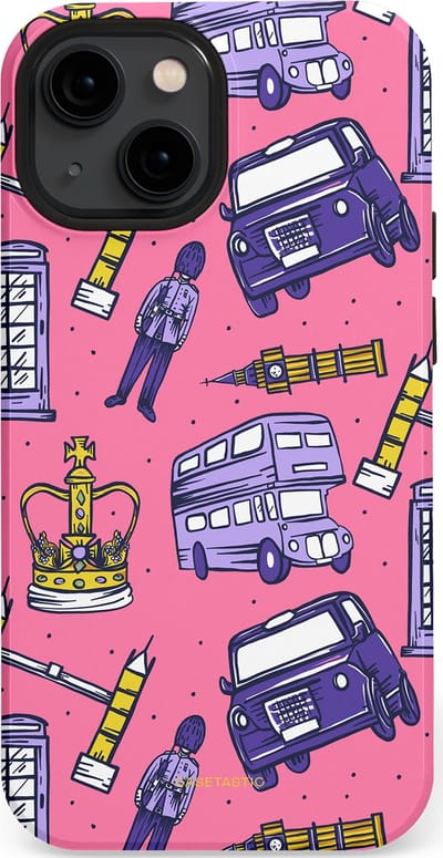 Casetastic Hoesje Geschikt voor Apple iPhone 13 Mini Magsafe - Stijlvolle Beschermende Duo-layer Case - Brits London Roze Avontuur - Londen