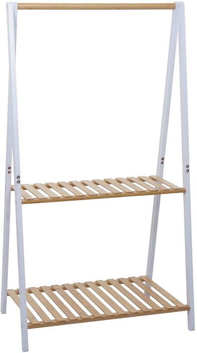 Bamboe plantenrek MCW-Q32, bloemenladder plantenladder badkamerrek, staaf 2 planken 130x70x44cm ~ naturel-wit