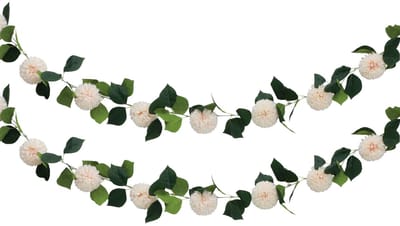 Chaks Kunstbloem slinger dahlia's - 2x - 220 cm - ivoor - bruiloft versiering - guirlande - decoratie