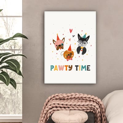 Canvas Schilderij Quotes - Honden - Feest - Pawty time - Spreuken - 60x80 cm - Wanddecoratie
